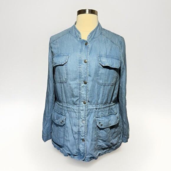 Style & Co. Tops - Style & Co Utility Jacket Roll Tab Sleeves Women’s Size XL Blue Chambray